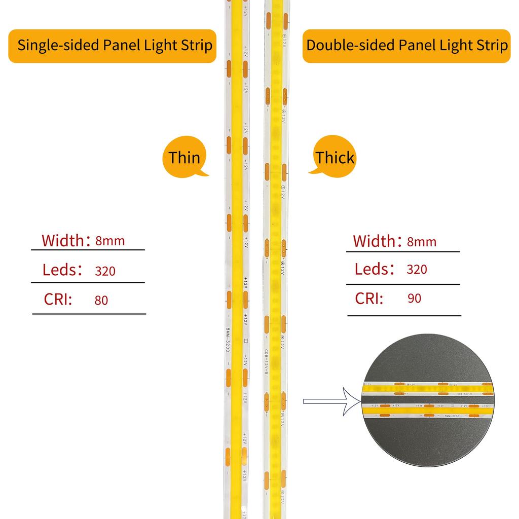 Clearhill 12V DC Taśma LED COB (Złącze przewodu żeńskiego + czarno-czerwonego), 5M Pomarańczowy, 320 LED/m, Mocne Światło, Szerokość 8mm, Nie wodoodporny, IP20,