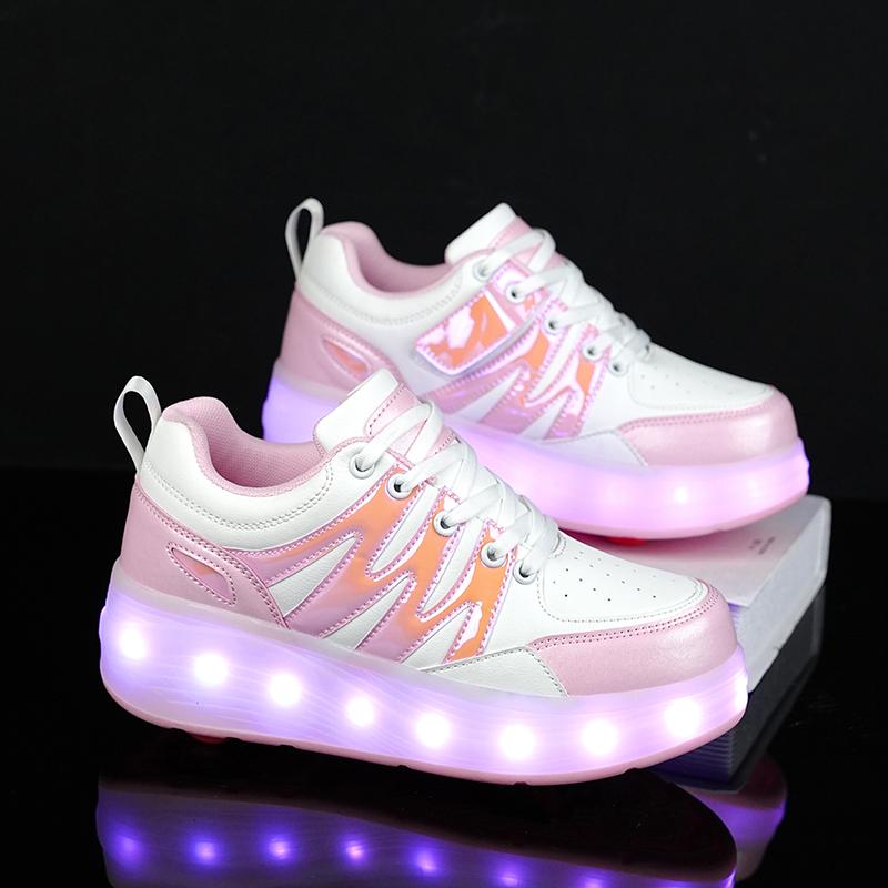 Kids Sneakers Led Light Shoes Children's Boys Girls USB Charging Glowing Sport Wheels Outdoor Parkour Roller Skate Shoes