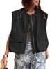 Womens Oversized Zip Up Cargo Vest Sleeveless Ruched Hem Casual Jacket