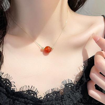 Acacia Bean Red Necklace Women's New Transfer Bead Pendant Collarbone Chain Valentine's Day Gift for Girlfriend High-end