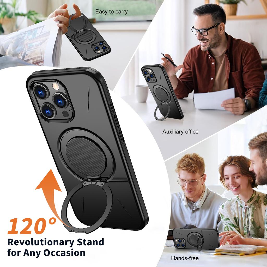 Wireless Charging Strong Magnetic 360° Rotating Ring Stand PU Leather Phone Case For iPhone 17 16 15 14 13 12 Pro tective Case