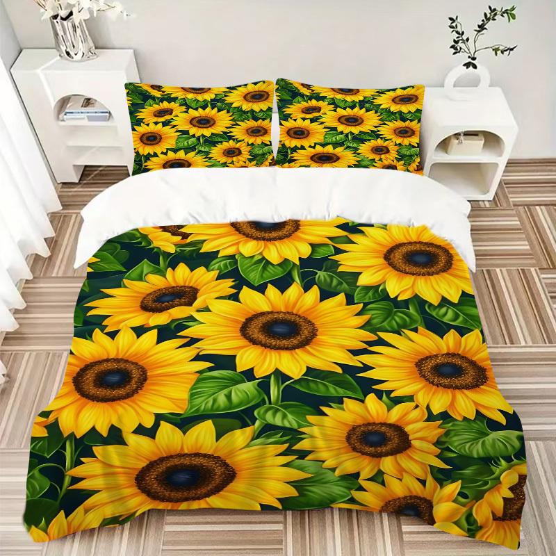3pcs Bedding Set Sunflower Field Includes 1 Comforter + 2 Pillowcases, Without Pillow Inserts, Soft Comfortable,Bedding Set,a0909017