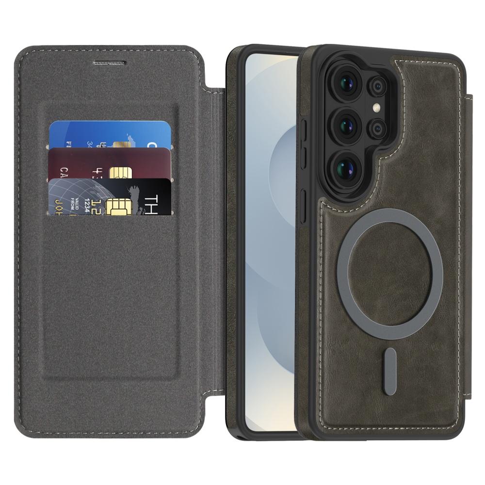 Man Business Leather Magnetic Case for Samsung S26 S25 Ultra Coque S25 Edge FE For Magsafe Faux Leather Cards Slot Phone Cover