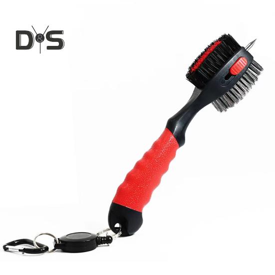 

Щетка для клюшек для гольфа Инструмент для чистки клюшек для гольфа с выдвижным тросом и алюминиевым карабином Аксессуар для чистки клюшек для гольфа красный