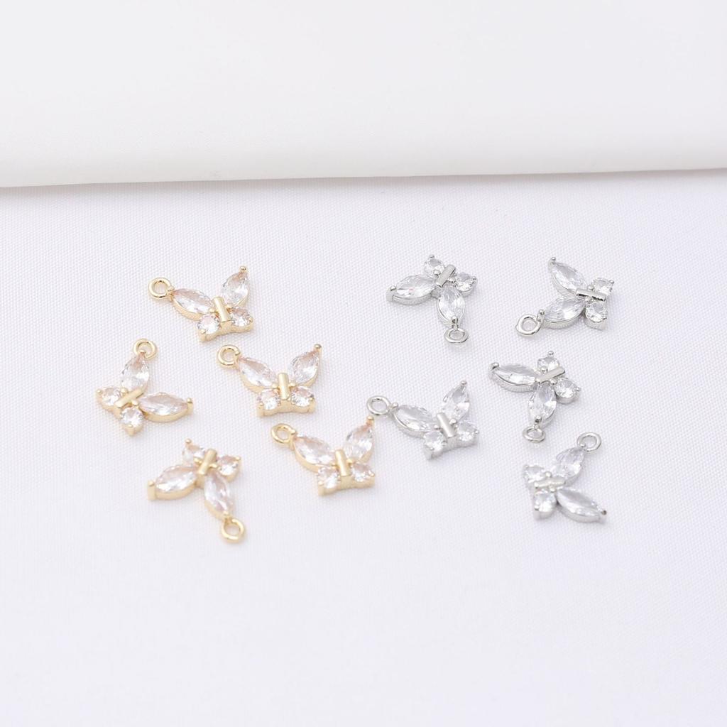 10pcs 14k Gold Micro-inlaid Zircon Accessories Small Butterfly Bracelet Hanging DIY Necklace Earrings Pendant Material Pendant