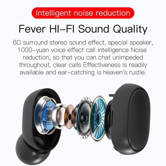E6S Wireless 6D Stereo V5.0 Bluetooth-compatible In-ear Earbuds Sports Earphones with Mic