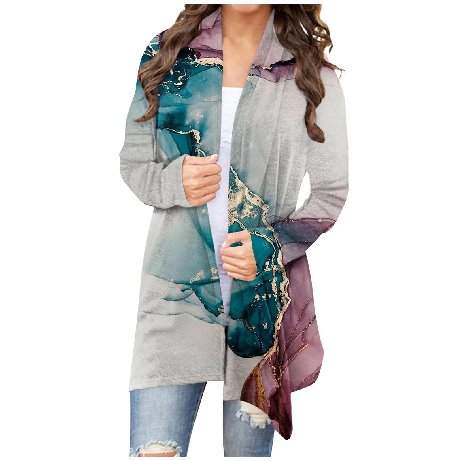 

Женская модная повседневная куртка-кардиган средней длины с цветочным принтом, пальто XXXL фиолетовый