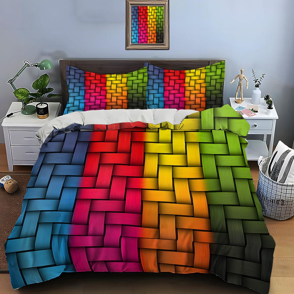 Woven Colorful Stripes Bedding Set For Kids Luxury Gift 3Pcs Digital Print Comforter Set Soft Comfortable Breathable