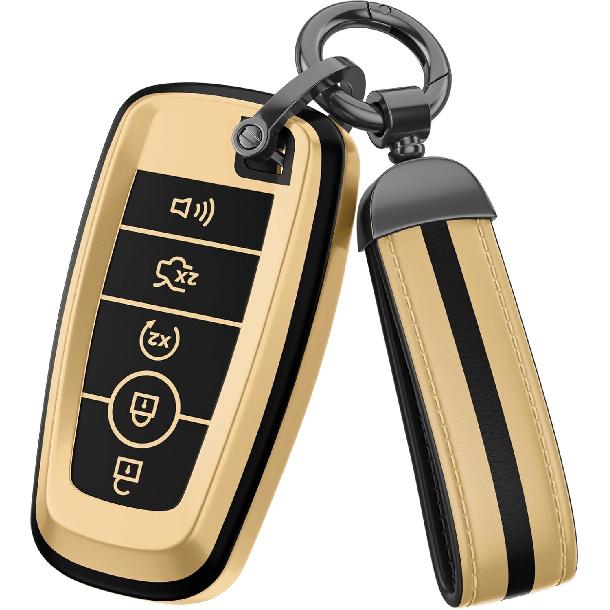 For Ford Key Fob Cover Accessories, Matte TPU Material,With a Cute Leather Keychain,For Explorer F150 Bronco Fusion Escape Expedition Mustang Edge