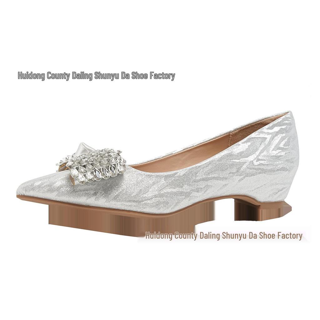 Champagne Rhinestone Floral Wedding Shoes - Women's Autumn Collection with Inner Height Increase