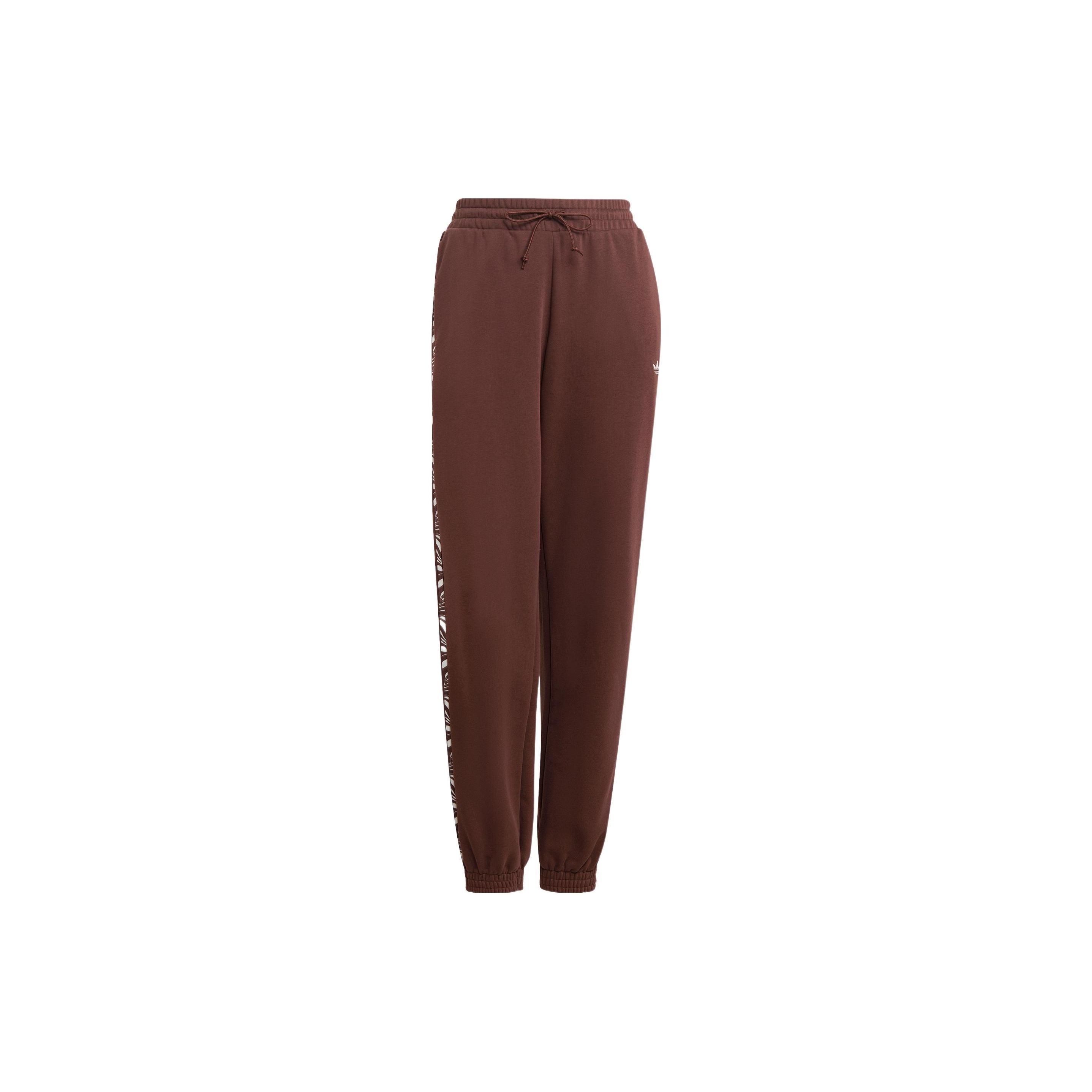 Adidas Originals Retro Sport Logo Print Striped Elastic Waist Cuffed Sweatpants Women bottoms Brown IJ8182 L