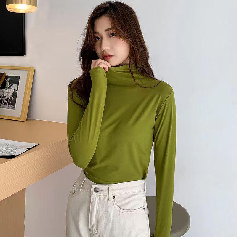 Women's Modal Turtleneck Undershirt Long Sleeve T-shirt Spring Autumn Winter Solid Color Stretch Tight Top