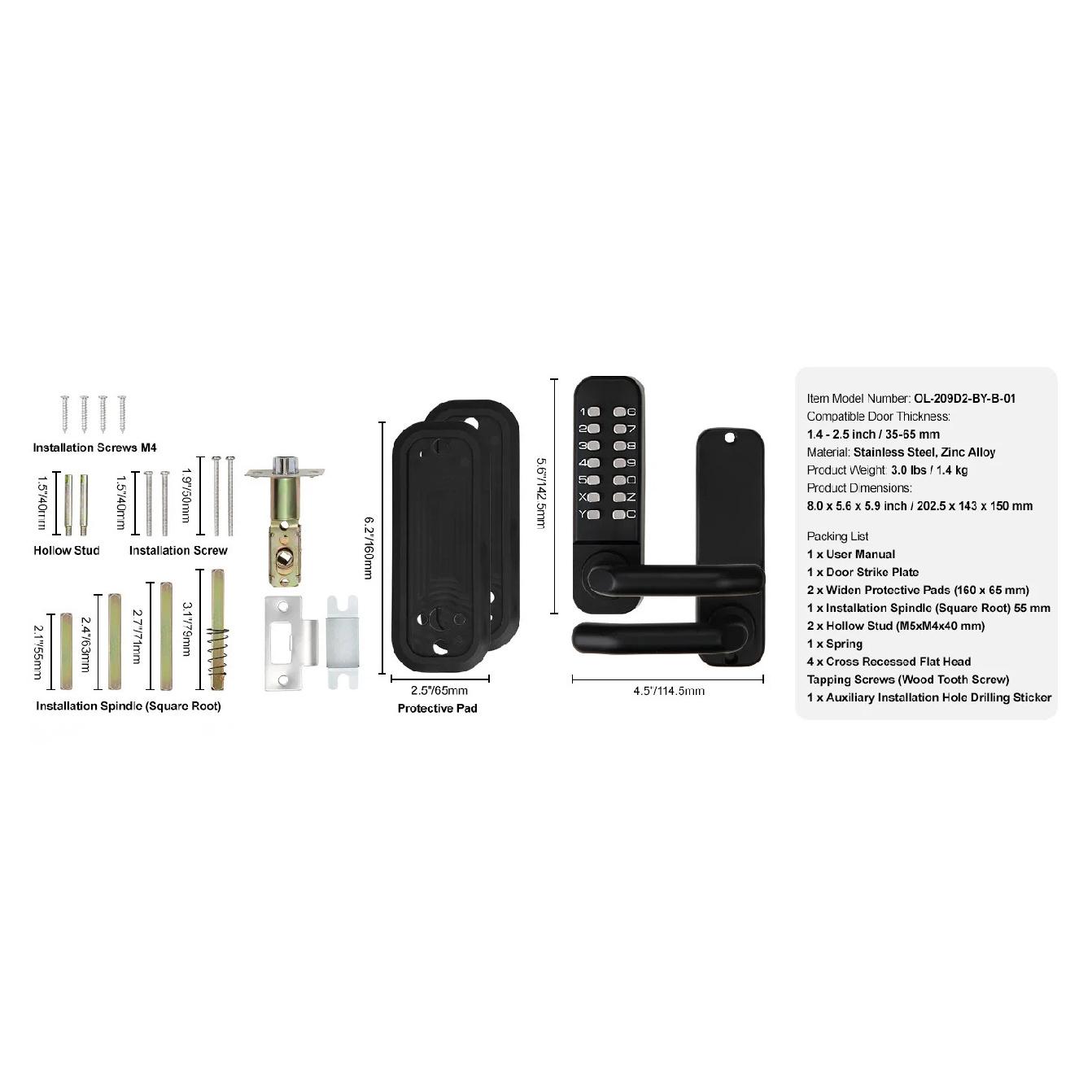 SucceBuy Mechanical Keyless Entry Door Lock Single/Double -Sided 14 Digit Keypad and Handle Embedded Single-Sided Lock