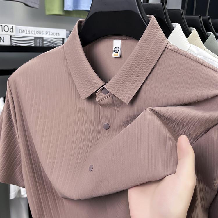 Men's Premium UV Protection Polo Shirt - Vertical Stripe Textured Design, Stretch Polyamide-Spandex Fabric High Quality Shirt