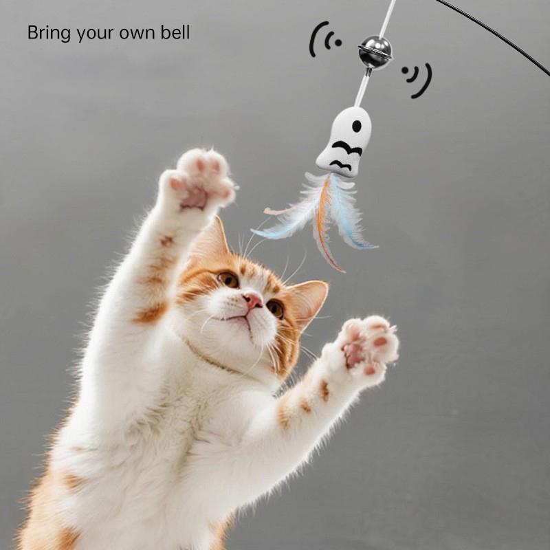 Cute Durable Cat Teaser Stick with Suction Plate Funny Long Pole Feather Rotating Self-pleasure Pet Toy for Kitten Cats Supplies