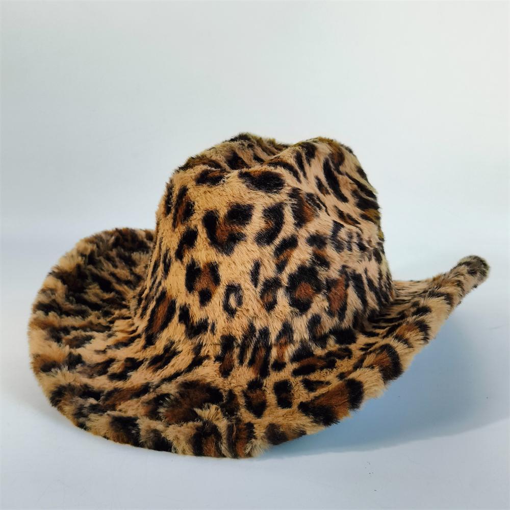Stylish Leopard Print Cowboy Hat Cowboy Hat For Men women wide brim Faux Fur cowboy hat winter Sombrero Hombre sombrero vaquero M