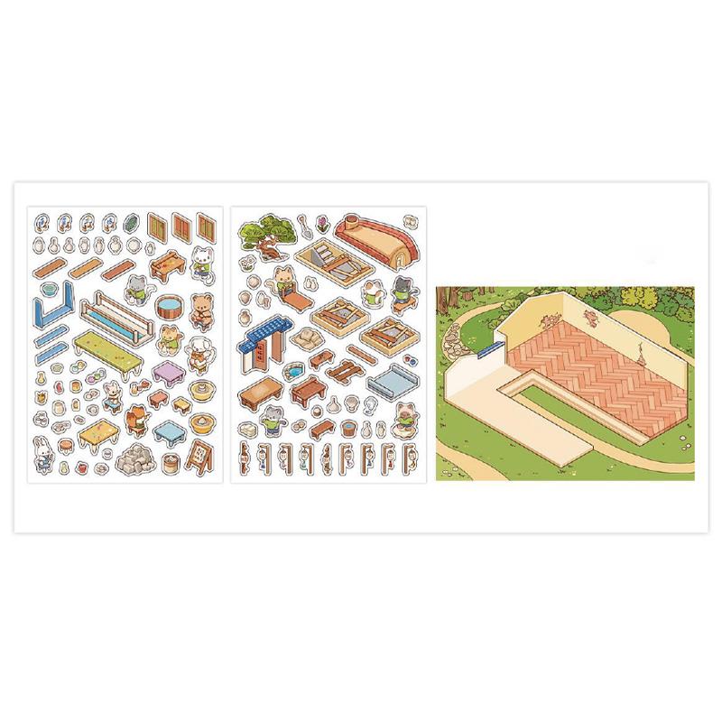 3Sheets/Bag Sticker Pack Kawaii Shop PET 2.5D Scenery Sticker For Scrapbook Journal Planner DIY Stationery Phone Case Decoration