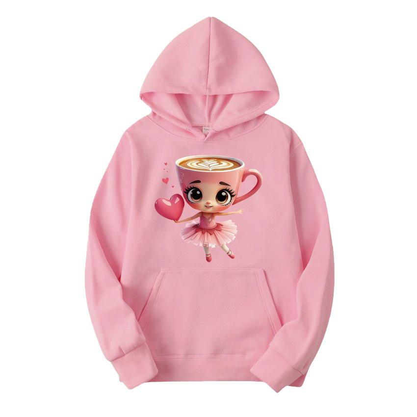 Energetic Girl Heart Apricot Ballet Hoodie – Spring/Autumn Girls' Sweatshirt with Heart Print