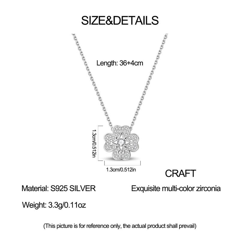 925 Silver Necklace Four-leaf Clover Zircon Pendant Necklace for Women Anniversary Birthday Jewelry Gifts
