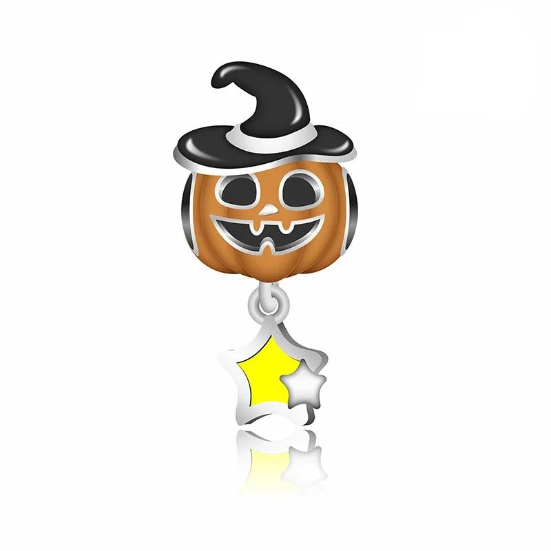 925 Silver Bat Witch Pumpkin Scream Skull Spider Moon Bead Fit Pan Charms Bracelet For Making Women Halloween Berloque
