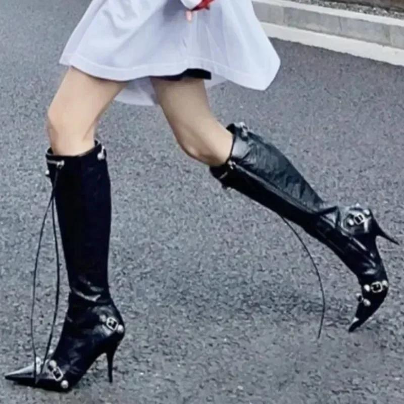 Women's New Fashion Rivet Designer Women's Boots  Winter Classic Solid Color Outdoor Banquet Party High Heels Plus Size