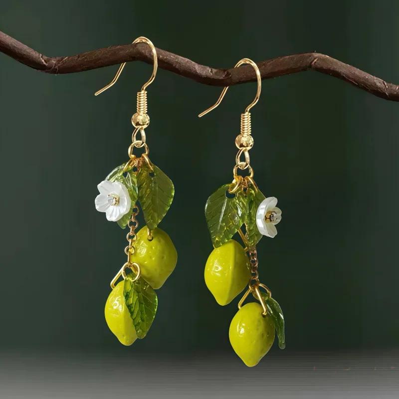 1 Pcs Cute and Exquisite Resin Lemon Flower Pendant Necklace Earrings, Simple and Versatile, Fruit Collarbone Chain, Neck Chain