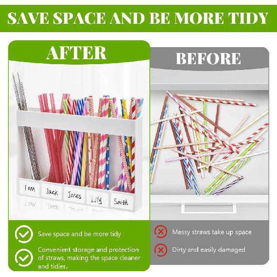9.5" Acrylic Straw Holder for Cabinet Door, Straw Organizer for Cabinet Door with Double-Sided Tape, Stickers and Cleaning Brush, Reusable Storage