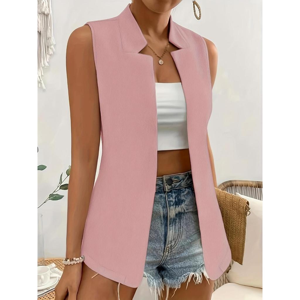 Solid Color Slim Fit Sleeveless Lapel Blazer Vest for Women, Commute Casual Versatile Elegant Waistcoat Cardigan