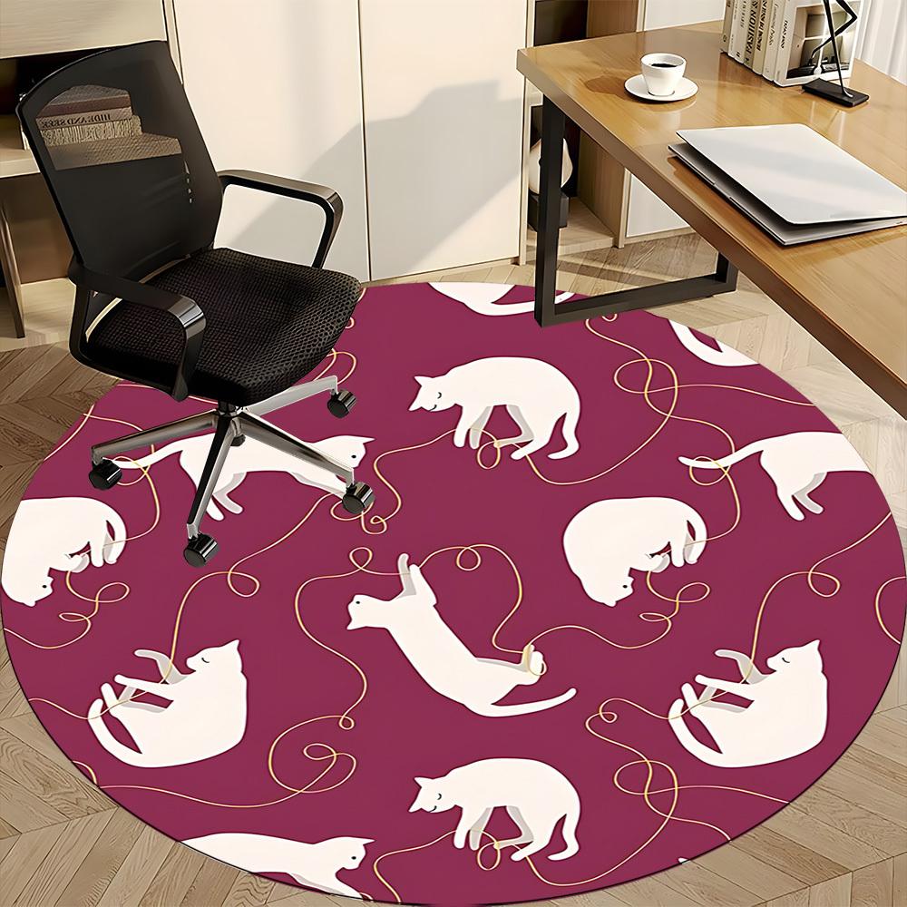 1pc Cat Thread Office Round Area Rug, Indoor Mat Suitable For Office, Under Office Chairs Bedroom Living Room Home Decor, Room Deco