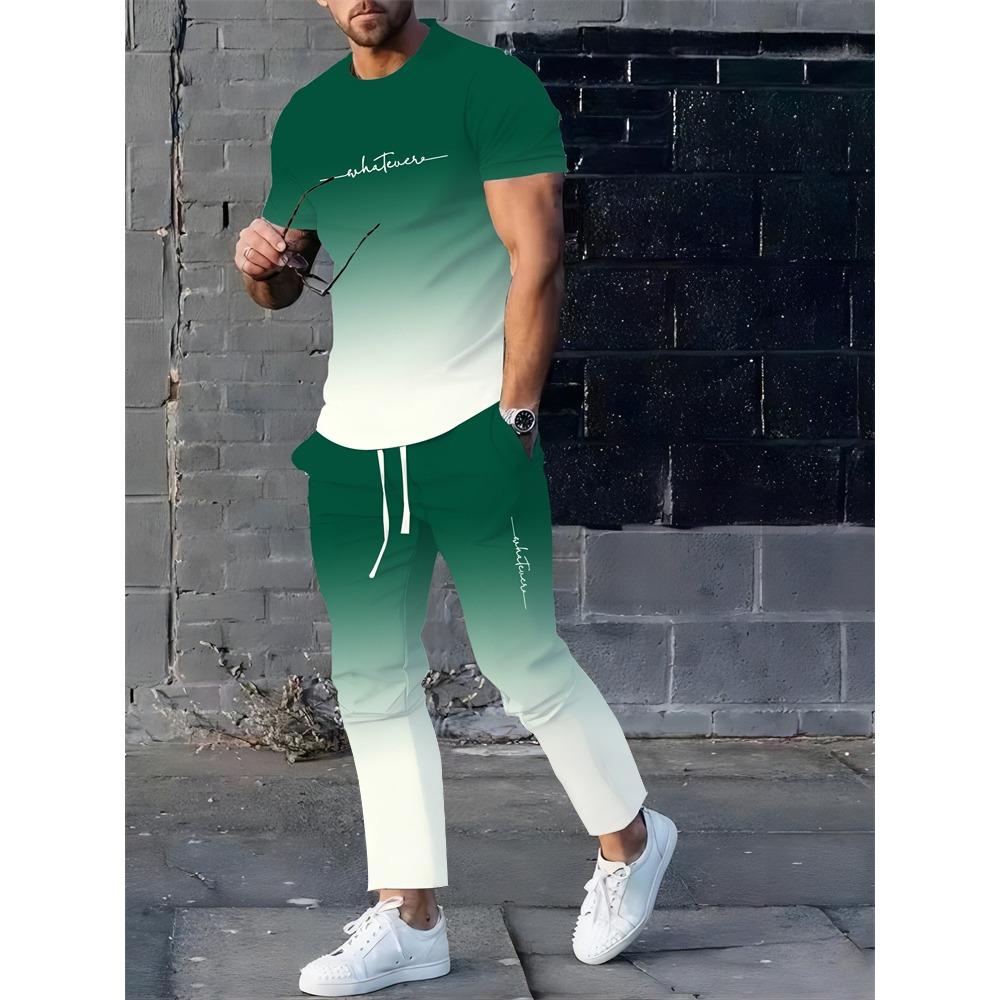 New Summer And Spring Fashion Men's Sportswear T-shirt Trousers Pants Suit Casual Short-sleeved Suit Jogging Fitness Clothing