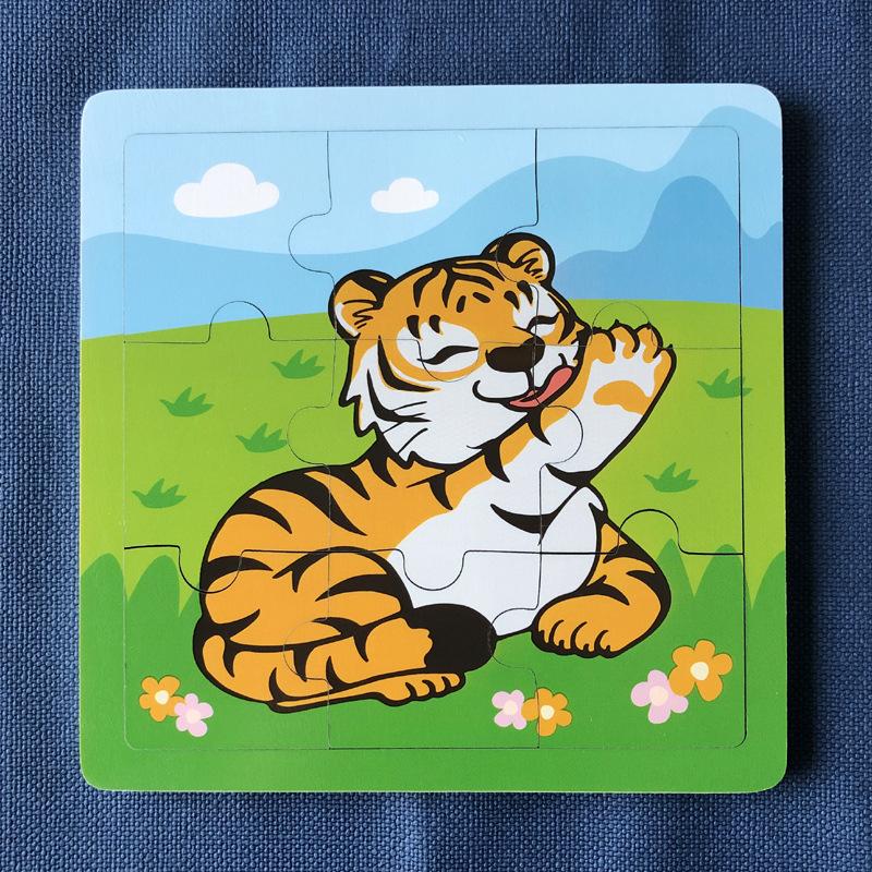 Neues 9-teiliges Holzpuzzle-Spielzeug Pädagogisches kognitives Lernen für Kleinkinder Zeichentricktiere Fahrzeuge Kleinkind-Brett Kindergeschenk