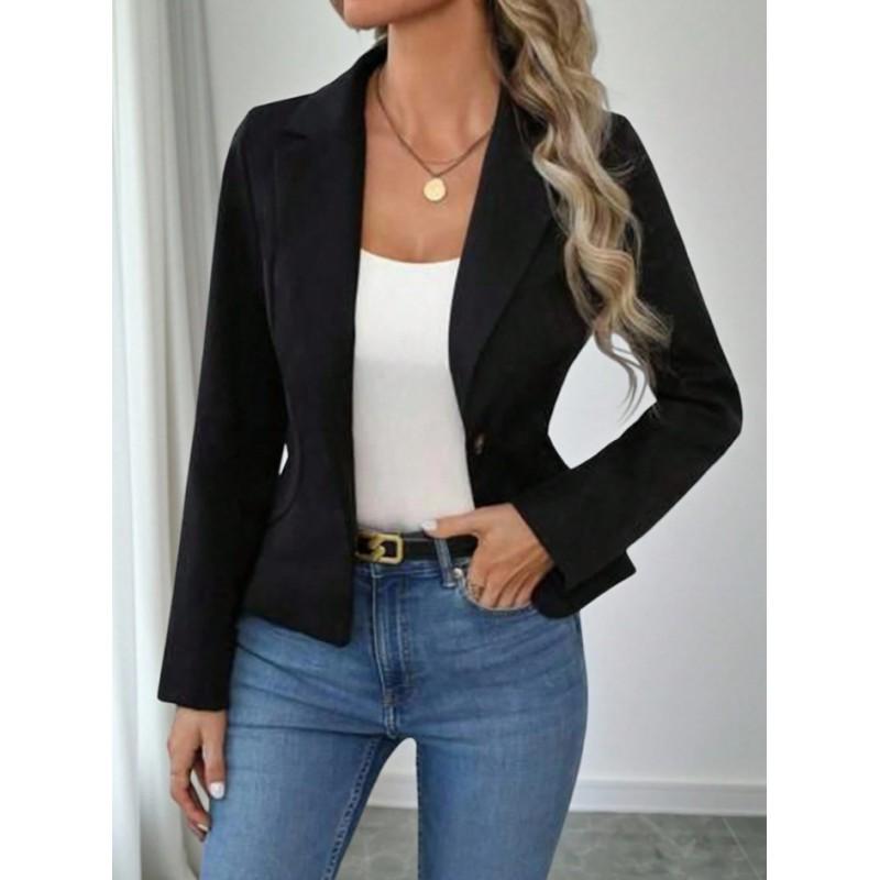 Womens Slim Fit Solid Color Blazer Jacket Short Length 2026 Office Chic Formal Outerwear