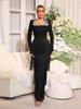 European & American Tassel Long Sleeve Bandage Evening Dress