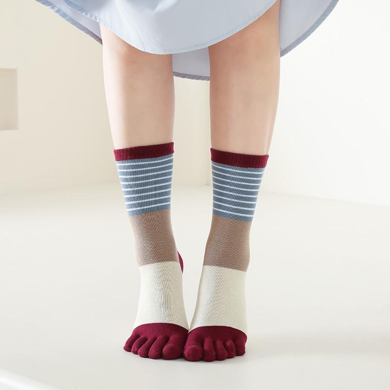 Womens Toe Socks Charming Striped Cotton Toe Socks Girls Athletic Running Toe Socks