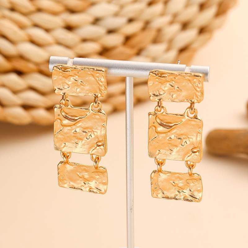 Vintage Gold Color Square Drop Earrings for Women Exaggerated Metal Irregular Geometric Personality Earrings Party Jewelry Gifts