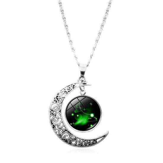 12 Constellation Half Moon Zodiac Sign Astrology Horoscope Pendant Necklace