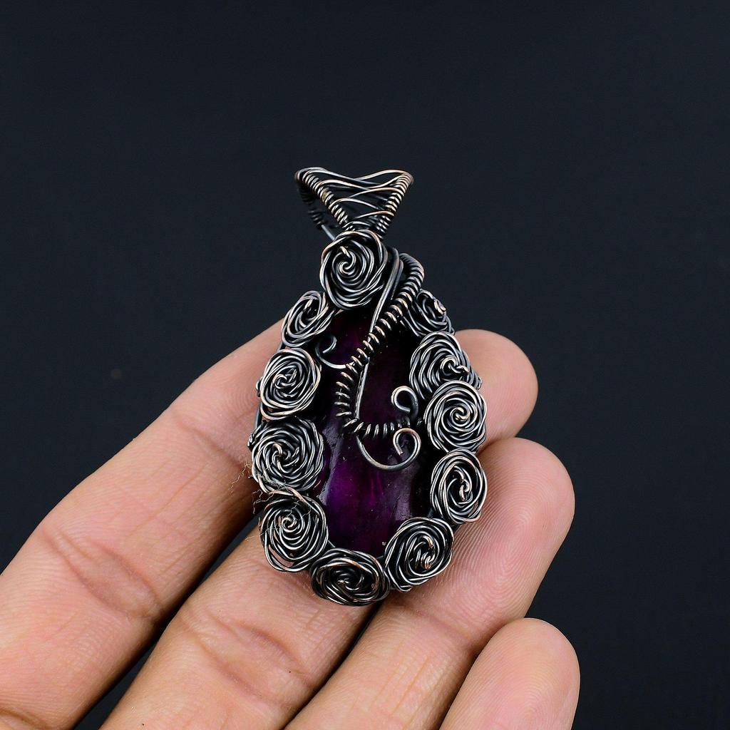 Pinker Flash Labradorit 999 Kupferdraht gewickelter Schmuck, Handgefertigter Wunderschöner Edelstein Schmuck Anhänger für Frauen