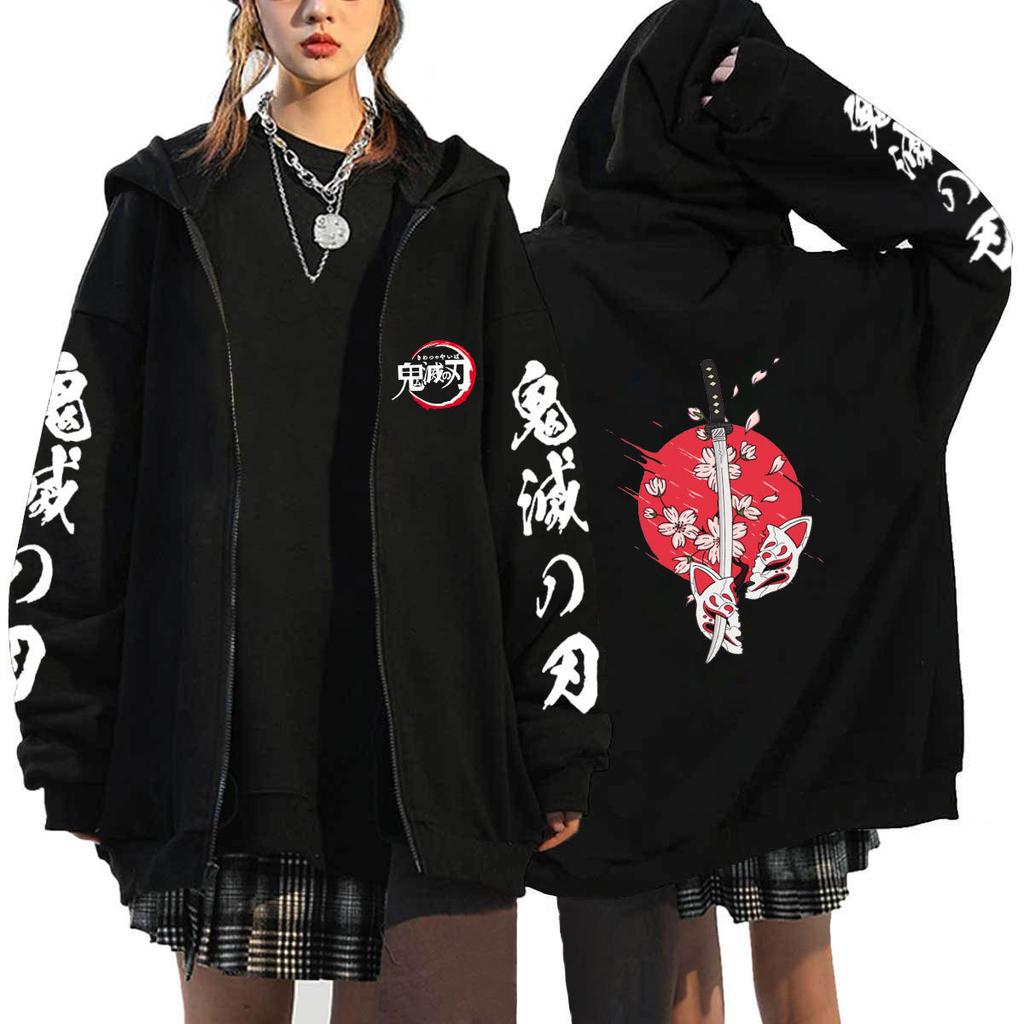 Japan Cartoon Comics Demon Slayer Printed Zip-Up Sweatshirt Unisex Fashion Hoodie/Jacket 0041