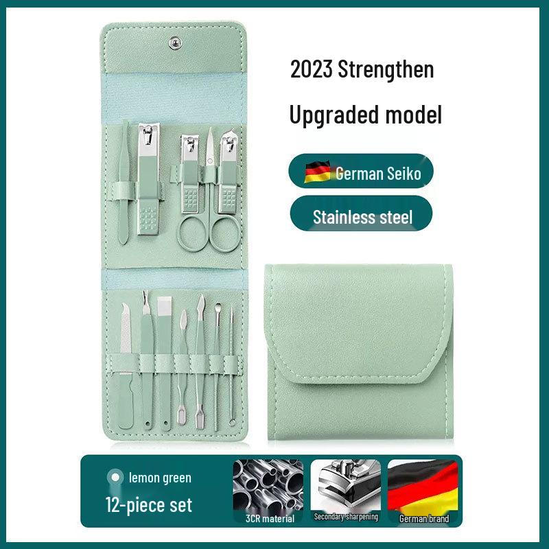 16-Piece Matcha Green Manicure Set: Nail Clippers, Scissors, Ear Pick, Pedicure Tools