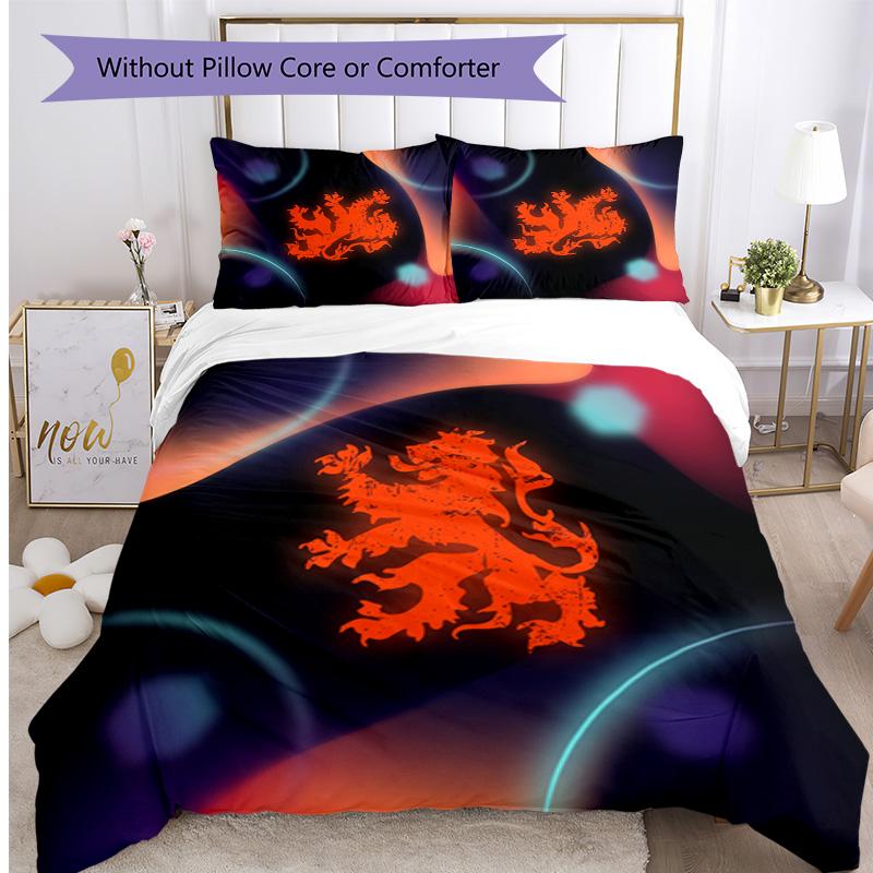 Netherlands Football Printed Bedding 3 Piece Set Cozy Breathable Bed Cover Set as Housewarming Holiday Gift