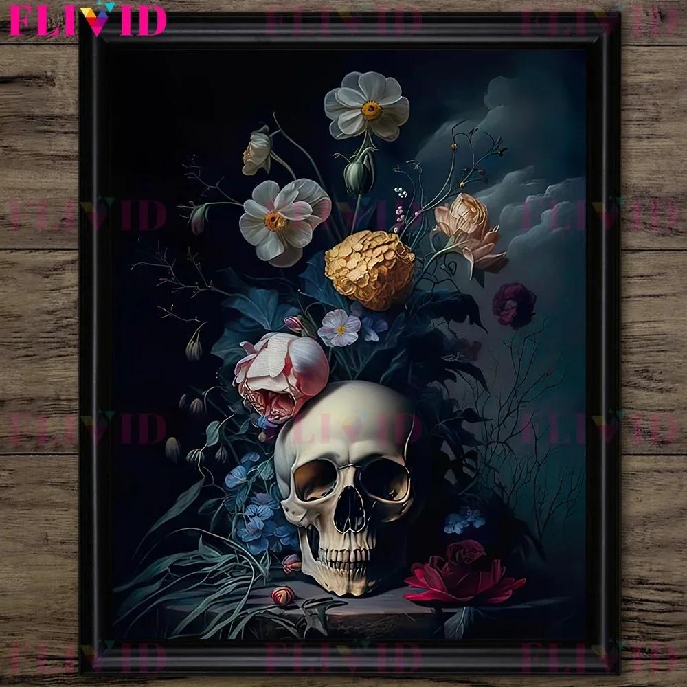 Dunkler Waldpilz und Vintage Rosa Rosen Vintage Wandkunst Druck Dunkel Botanisch Hexerei Gotischer Druck Wohnzimmer Dekoration