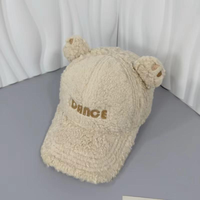 Cozy Plush Bear Ear Baseball Cap for Women - Warm, Embroidered Letter Design, Perfect for Outdoor Activities & Casual Wear