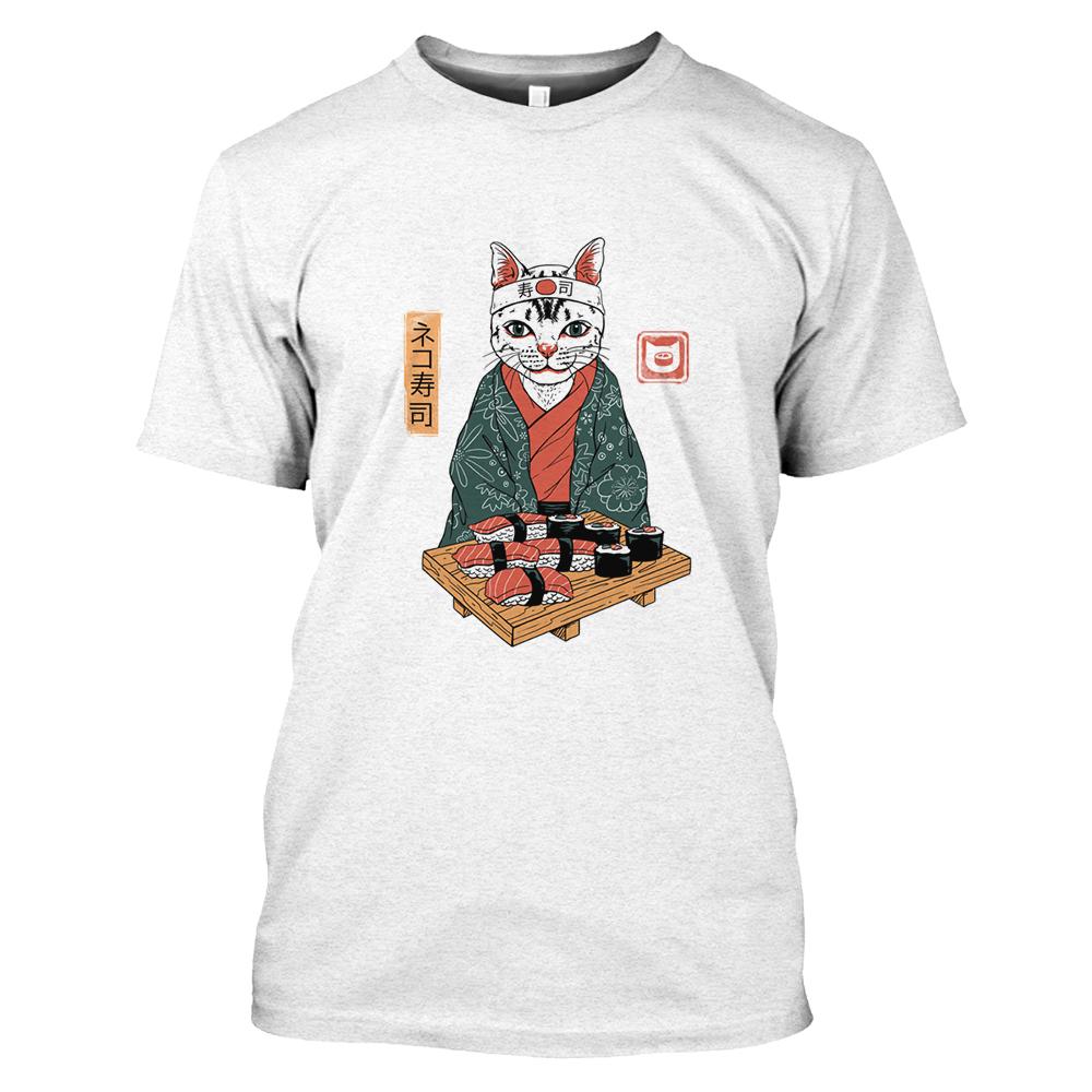 Modische lustige Samurai-Katze-Grafik-T-Shirts für Männer, Sommer, lässig, draußen, cool, Persönlichkeit, bedruckt, Rundhals-Kurzarm-Tops