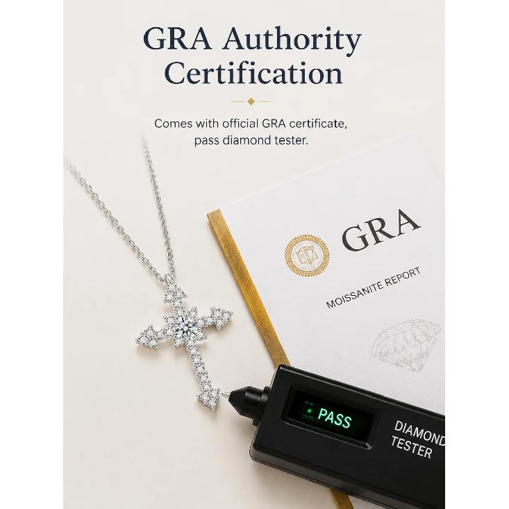 Exaggerated Moissanite Cross Pendant Necklace Full-Set S925 Sterling Silver Jewelry Accessory
