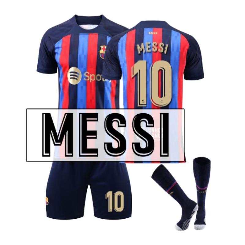 Kids Sports Equipment Barcelona Messi Football Jersey Set, Polyester, Multicolor