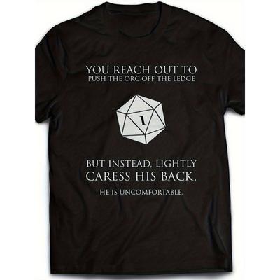 Europäische Größen Herren Dragon & Dungeon Grafik-T-Shirt | Schwarzes Casual T-Shirt mit D20 Würfel & Tabletop RPG, Weicher Strickstoff, Normale Passform