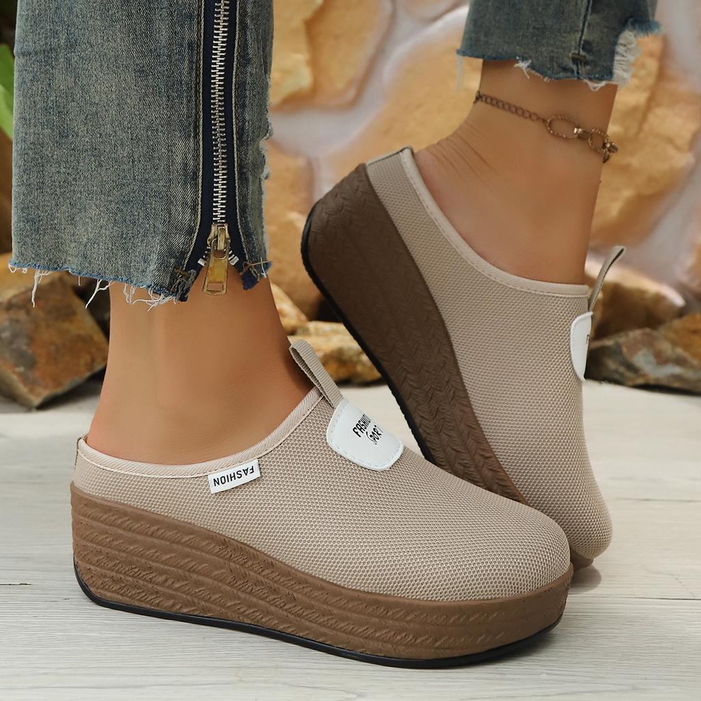 Fashion Women's Thick-soled Baotou Slippers 2025 Autumn New Plus Size Solid Color Fashion Round Head Non-slip Flat Platform Sandals