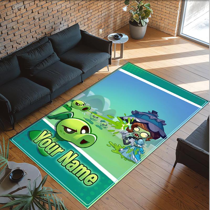 Personalized Crystal Velvet Carpet Custom Name Text,Plants vs. Zombies Anti Slip Area Rug For Home Decoration