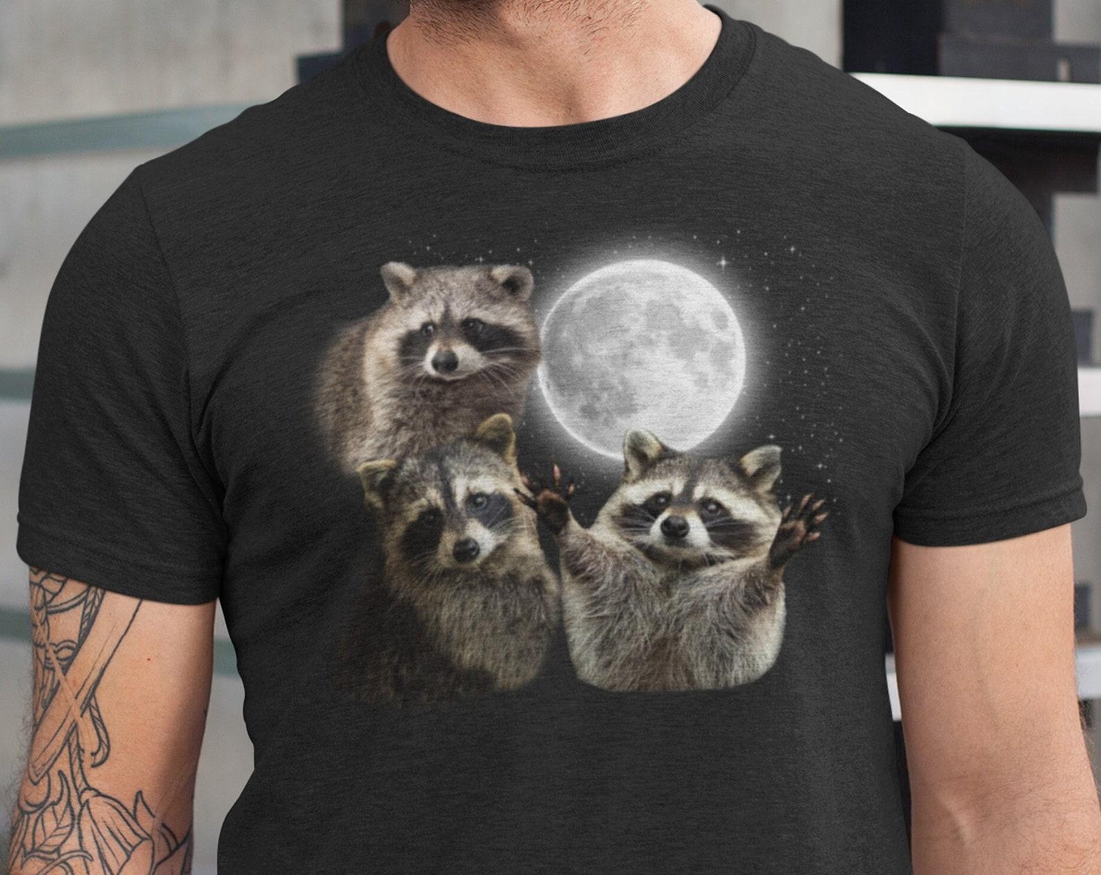 Three Raccoons Vintage Shirt, Retro Raccoon Moon Tshirt, Raccoon Lovers T Shirt, Funny Raccon Tee, Oversized Washed Tee, Raccoon Gifts 4XL