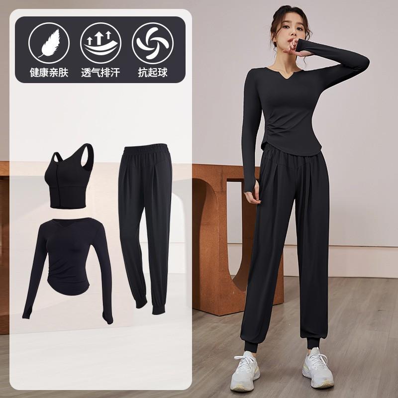 Womens Quick-Dry Fitness Set Gym Yoga Running Long Sleeve Top Pants Sportswear